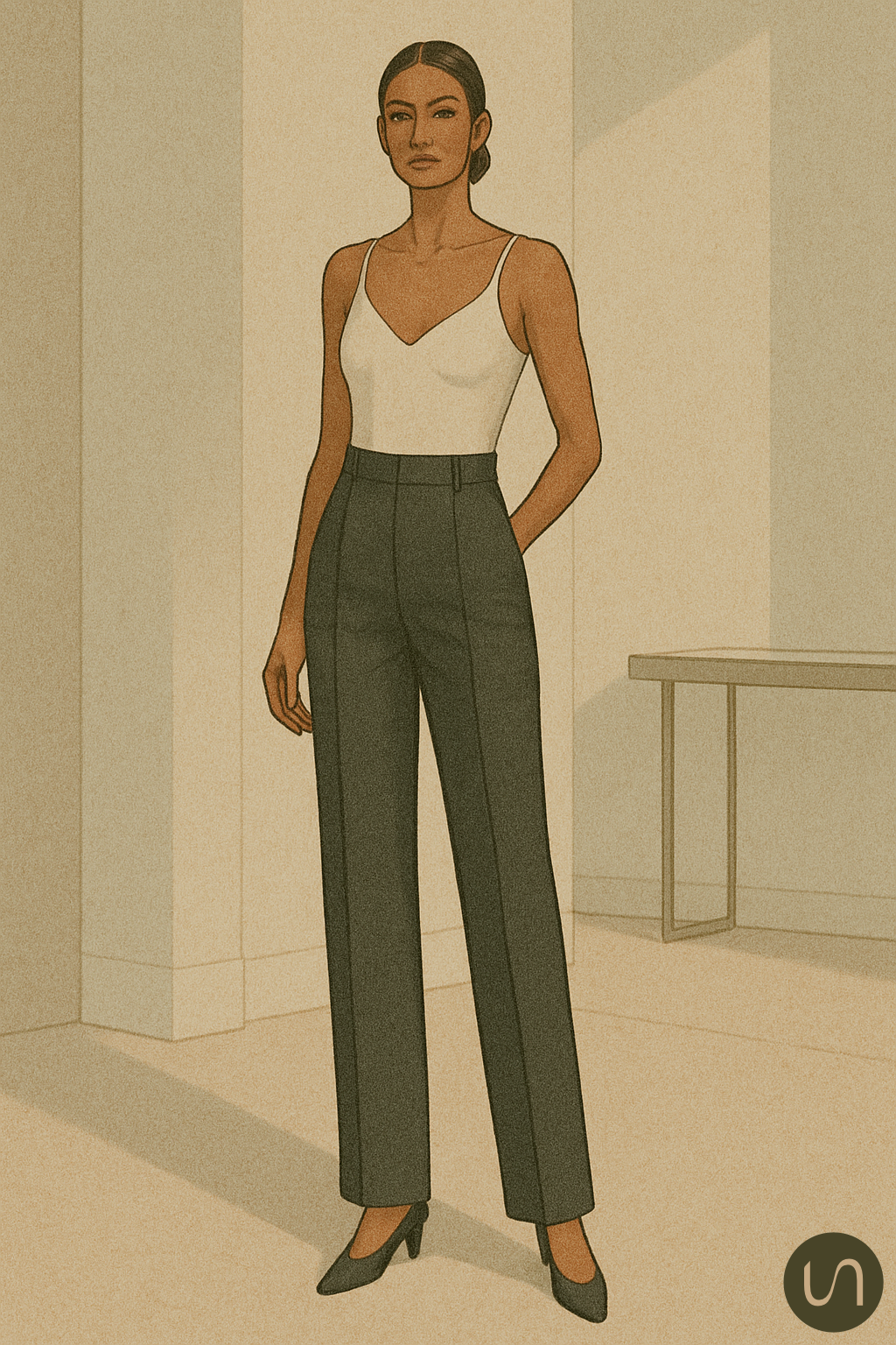 femme en pantalon taille haute