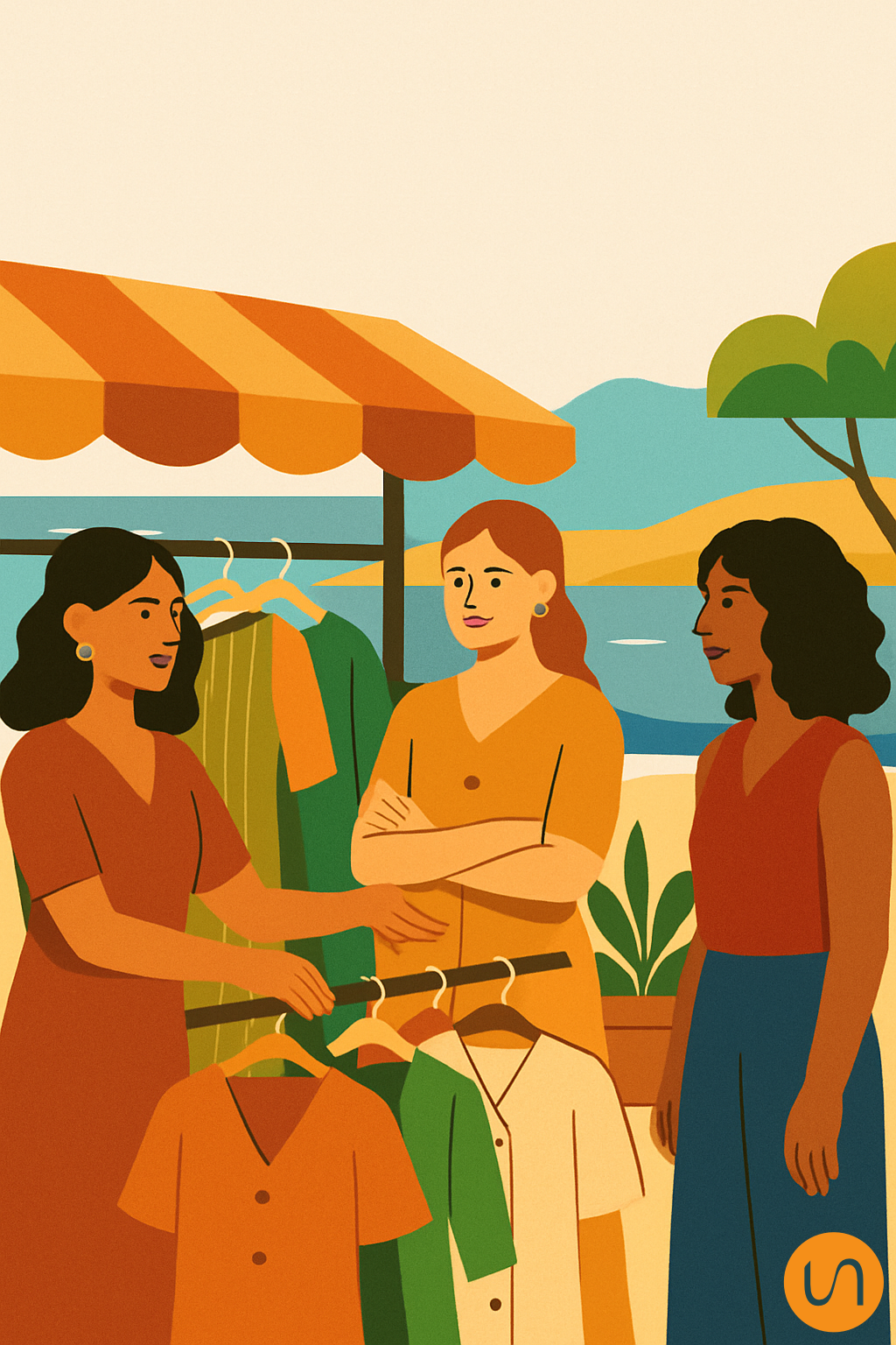 femmes en bord de mer dans une braderie